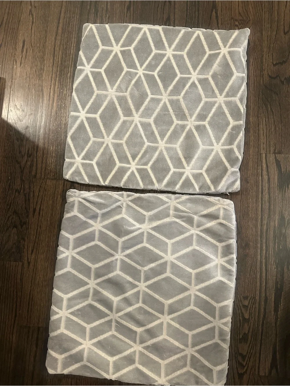 Geometric Gray Velvet 22 inch Pillow Covers- Set of 2